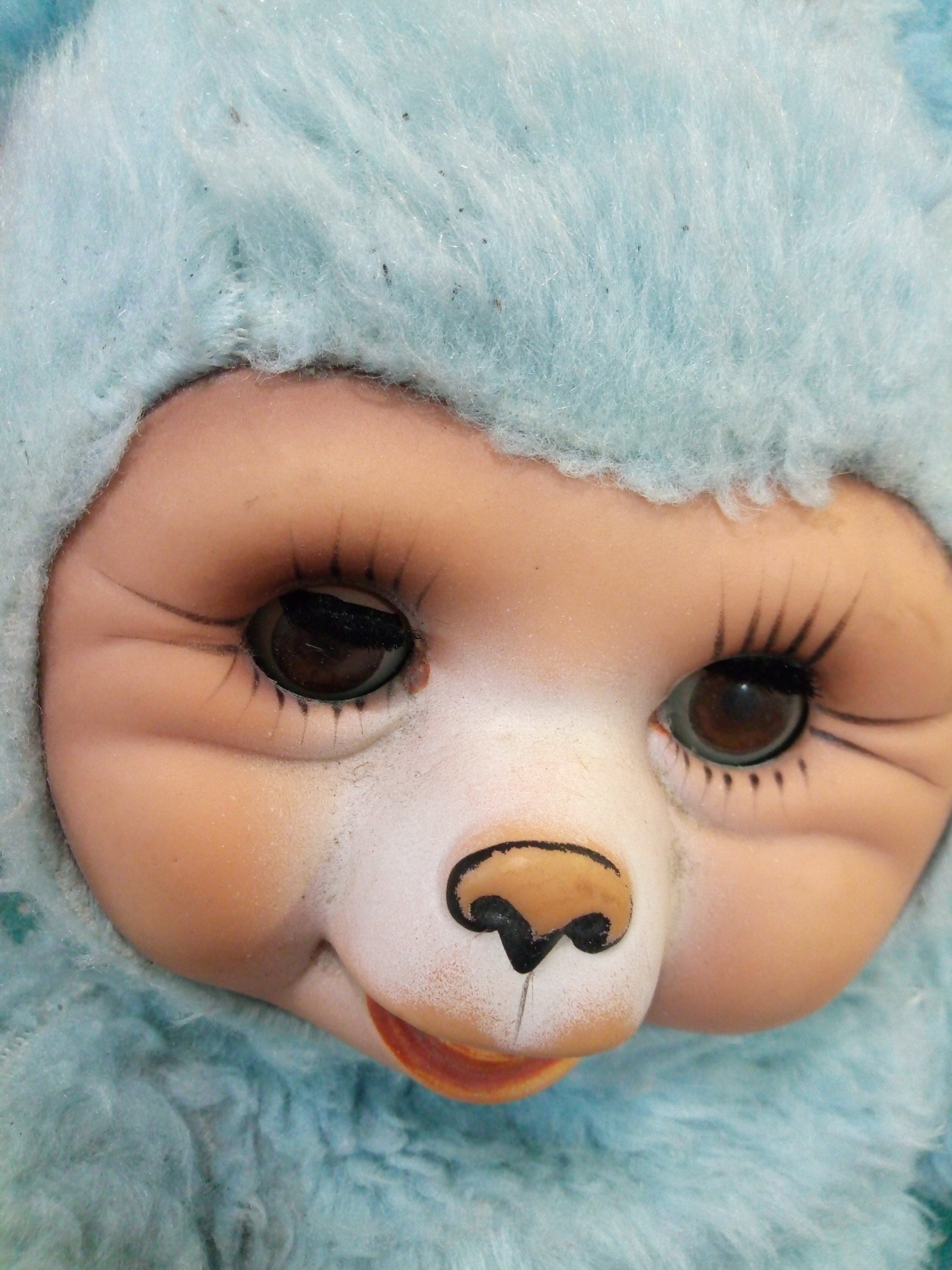 Vintage Rubber Face Plush Blue Bear Sonneberg. German Vintage Rubber Face Plush Blue Bear Sonneberg. German
