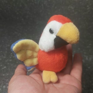 Red Parrot plush Vintage Trudi Mini Collection. Red Parrot stuffed animal. Parrot vintage plush. Sweet Red Blue Yellow Parrot plush bird