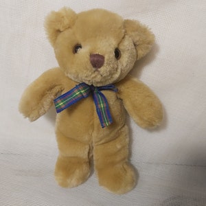 9inch caramel vintage cute bear. Old stuffed bear with bow. Bear Factory small nice teddy bear glass eyes. Bear Factory plush toy teddy bear