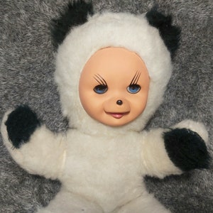 Vintage rubber face plush doll BLUE EYES. Vintage plush doll sleepy eyes. Vintage rubber face plush mouse sleepy eyes plush doll 1970s