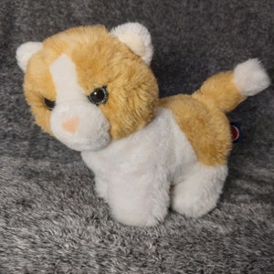 Plush Kitten Vintage. White red kitten stuffed animal vintage. Kitten white orange cat plush Trudi Italy vintage