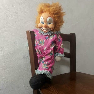 Vintage Rushton clown 1960s. Rushton Star Creation stuffed clown rubber face. Grotesque clown creepy doll vintage
