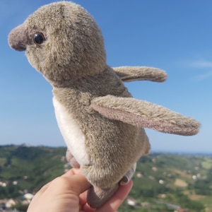 Gray penguin plush. Stuffed animal penguin. Gray plush penguin baby. Vintage plush bird