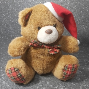 Vintage Teddy bear plush. Vintage brown teddy bear stuffed animal. Christmas Teddy. Vintage plush bear Christmas