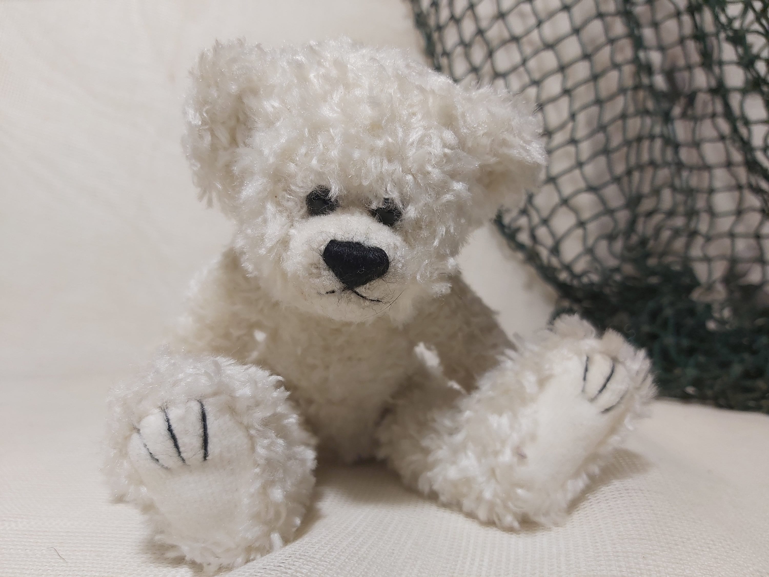Vintage white teddy bear. Vintage plush teddy. Vintage