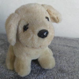 Plush puppy dog vintage. Light beige puppy. Vintage puppy dog. Old plush puppy dog