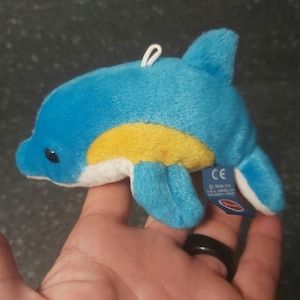 Blue Dolphin plush vintage. Trudi Dolphin stuffed animal vintage fish. Trudi Sweet Collection Dolphin Keychain plush. Baby Dolphin charm bag