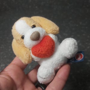 Puppy dog heart plush. Trudi vintage. Heart puppy Trudi Sweet Collection. Small dog stuffed animal. Puppy dog Keychain plush dog with heart