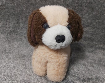 ヴィンテージ 小型 茶色 犬 ぬいぐるみ 首に黄色いリボン付き
