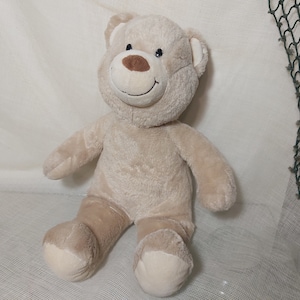 Hand stuffed teddy bear vintage. Soft stuffed smiling teddy bear. Smiling plush teddy. Build-A-Bear Workshop. Hand stuffed vintage teddy