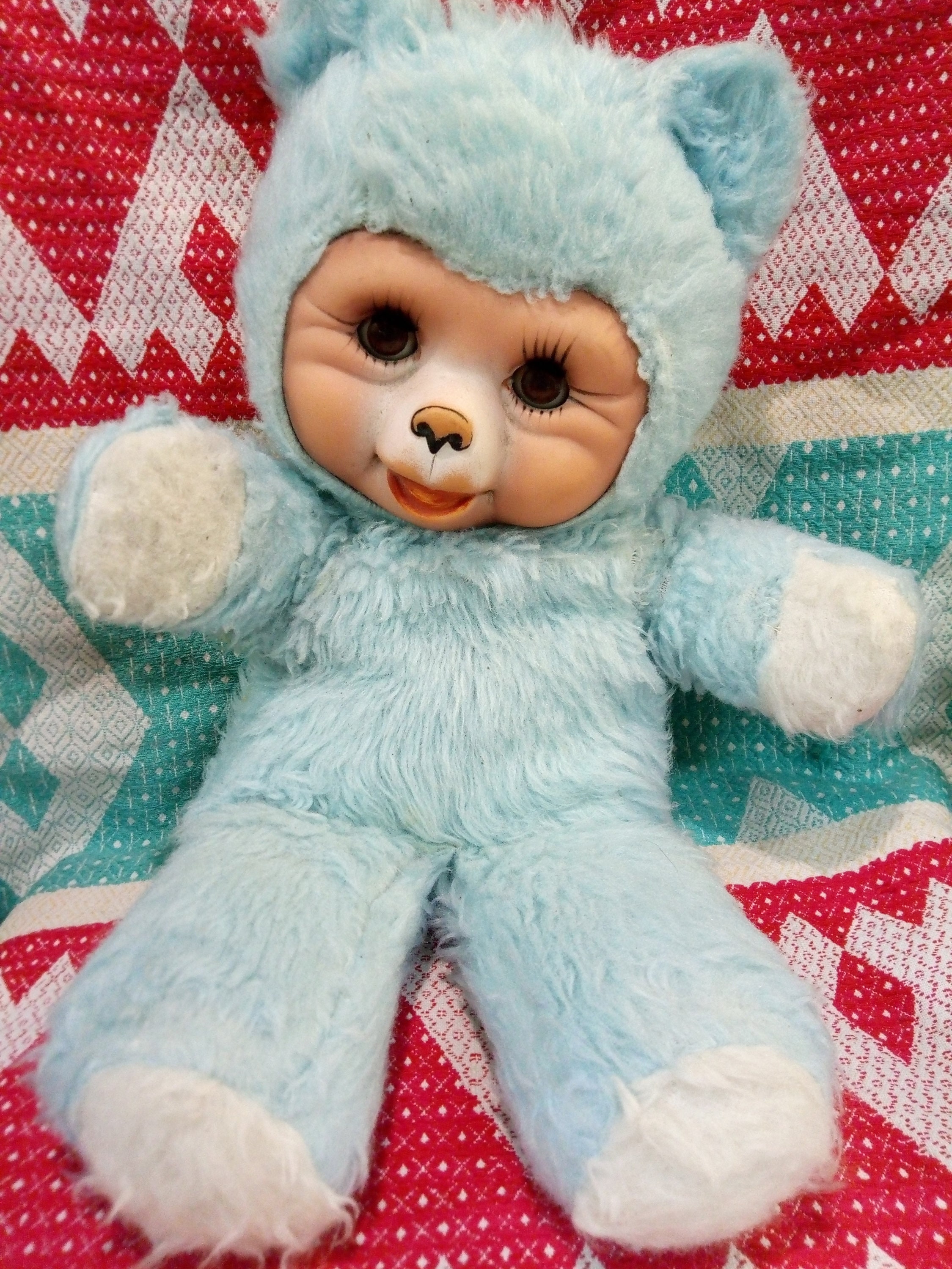 Vintage Rubber Face Plush Blue Bear Sonneberg. German Vintage Rubber Face Plush Blue Bear Sonneberg. German