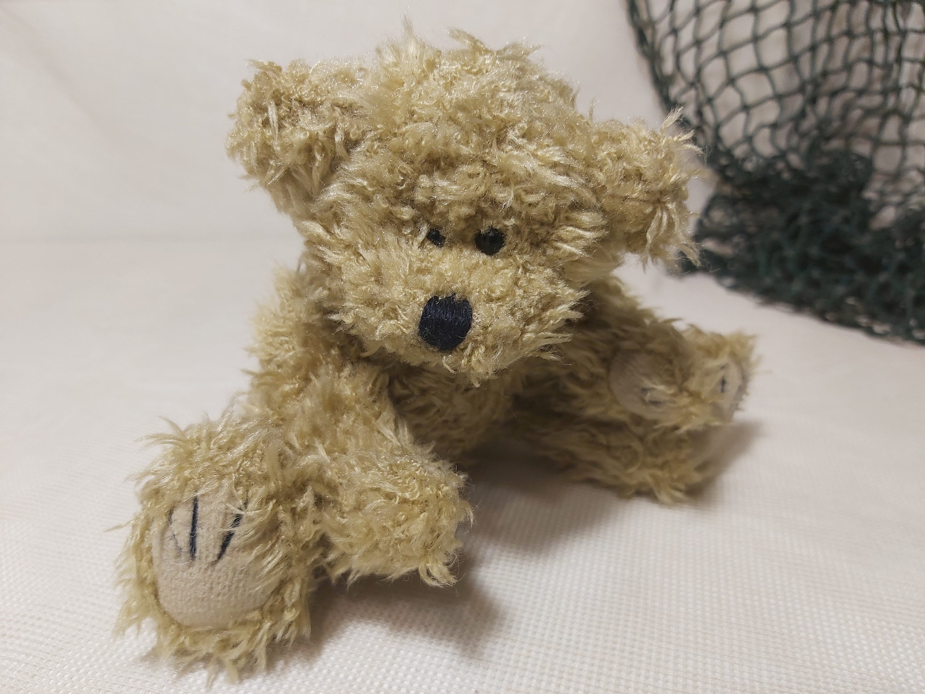 Small beige teddy vintage. Classic plush teddy bear. Movable vintage light beige teddy. Vintage plush movable bear