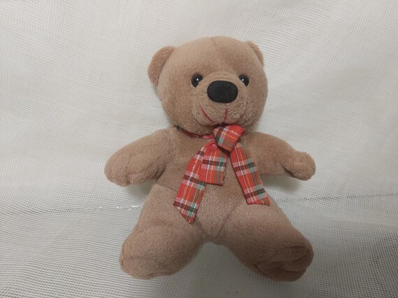 5inches Chocolate Vintage Cut Bear. Old Stuffed Bear With Bow