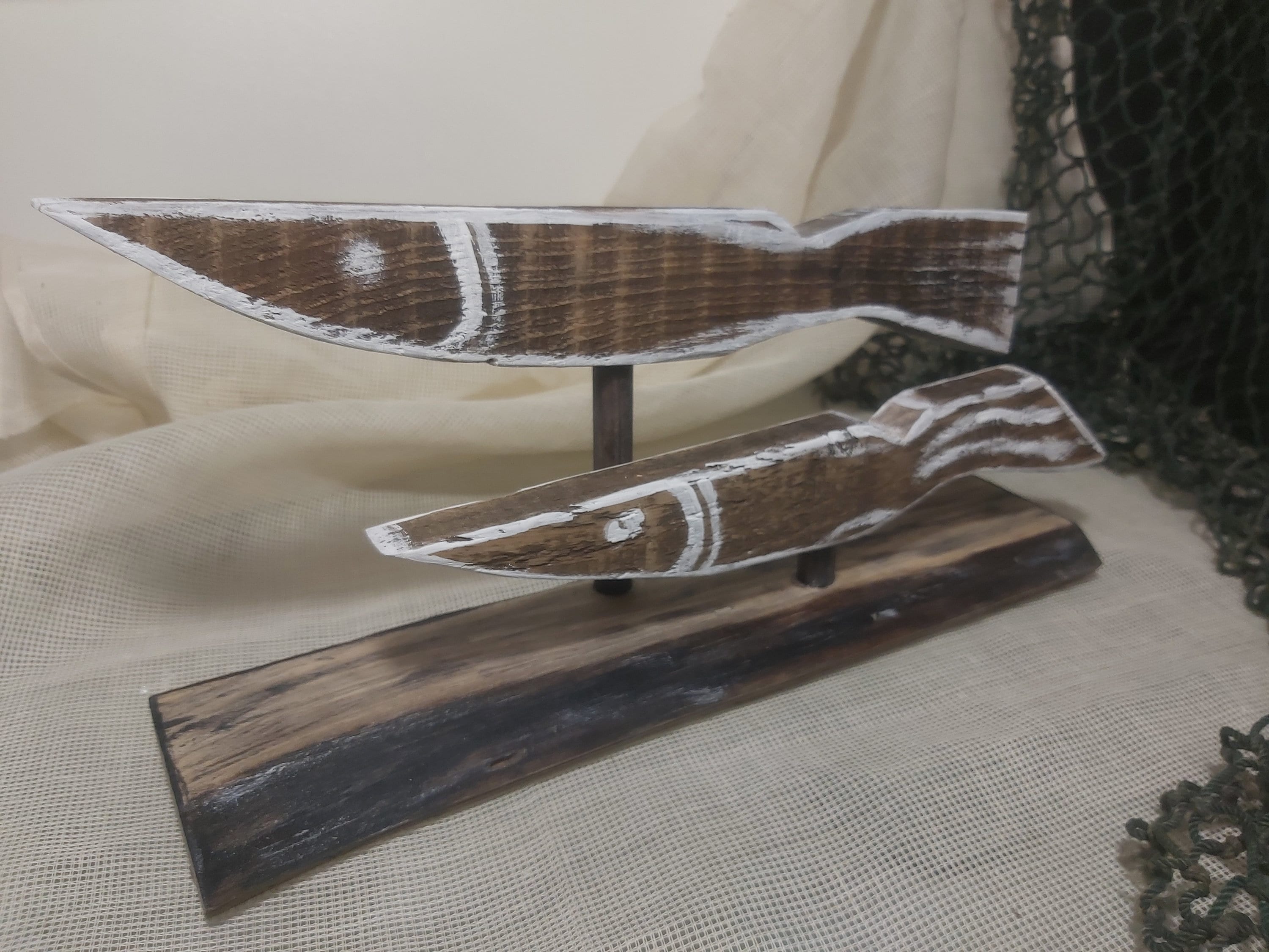 Funky Fish Decor. Driftwood Stand Statue Couple Fish. Wooden Sculpture. Beach House Wood Coastal Fish Beach Decor