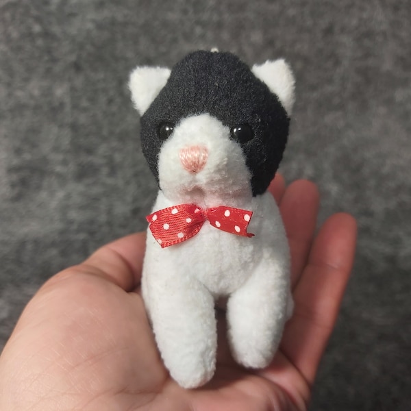 Kitten plush. Trudi vintage. Small white black kitten Trudi Sweet Collection. Small kitten stuffed animal vintage cat plush