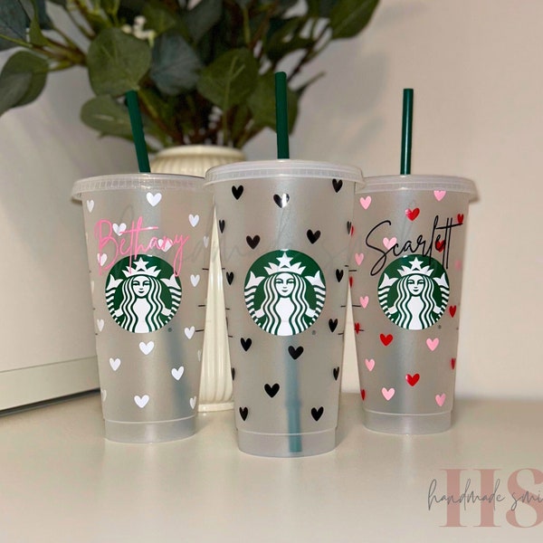 Personalised hearts Starbucks cup, cute heart iced coffee cup, Starbucks iced coffee venti, cute summer cup, cute drinkware, reusable cup