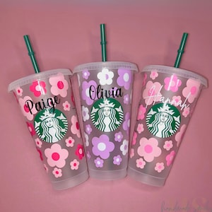 Personalised flowers Starbucks cup, cute retro flower cup, Starbucks iced coffee venti, pretty summer daisy cup, reusable tumbler straw gift