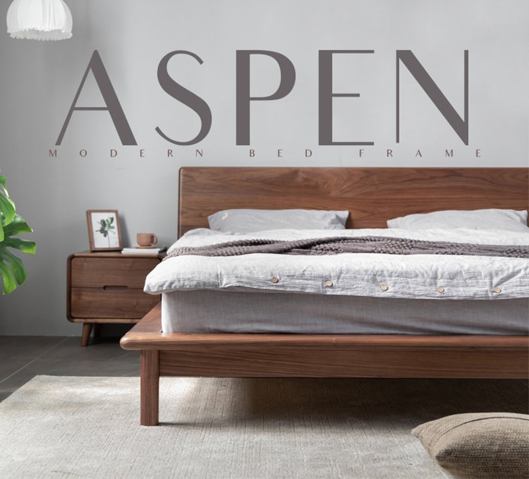 Platform Walnut Bed, Walnut Bed Frame With Headboard, Mid Century