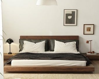 Platform bed frame, modern plaftorm bed, walnut bed frame, minimalist platform bed,walnut platform bed,queen bed, bett,custom bed,modern bed