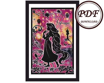 Rapunzel / princess Silhouette / Cross Stitch PDF Pattern / Instant Download