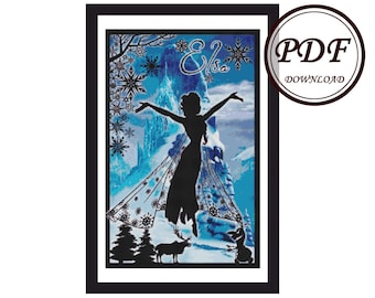 Frozen Elsa / princess Silhouette / Cross Stitch PDF Pattern / Instant Download