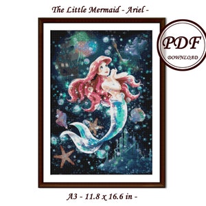 The Little Mermaid - 2 sizes - / princess Ariel / Cross Stitch PDF Pattern / Instant Download