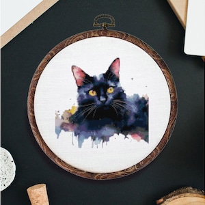 Cat - Black Cat -  / Cross Stitch PDF Pattern / Instant Download