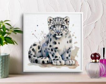 Leopardo de las nieves / Animal / Patrón de punto de cruz en PDF / Descarga instantánea