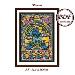 Minions movie - Bob, Kevin & Stuart - / Stained glass / Cross Stitch PDF Pattern / Instant Download