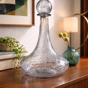 Blenko #7415 Crystal Alligator Crackle Decanter 12" w/ Replacement Orb Stopper