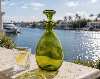 Blenko #49 Decanter Winslow Anderson Olive Green 1964-1971 MCM Art Glass with Original Stopper