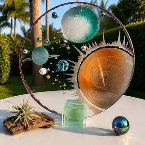 Artist Signed "Outer Limits" – One-of-a-Kind Celestial Studio Glass Sculpture | 16" Hand-Etched & Kiln-Formed Art Glass | Dated 2000