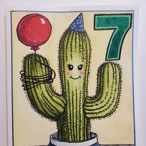 Carte de 7e anniversaire de cactus faite à la main
