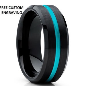 Black Tungsten Wedding Ring, Turquoise Tungsten Wedding Ring,Anniversary Ring,Black Wedding Band,Men & Women,Turquoise Wedding Ring,Brush