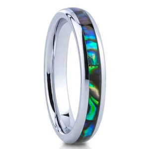 Abalone Wedding Ring,4mm Wedding Band,Tungsten Wedding Ring,Engagement Ring,Tungsten Carbide Ring,Anniversary Ring,Woman's Wedding Ring