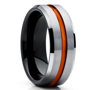 Orange Wedding Ring,Tungsten Wedding Band,Black Tungsten Ring,Unique Tungsten Wedding Ring,Anniversary Ring,8mm & 6mm Ring,Comfort Fit