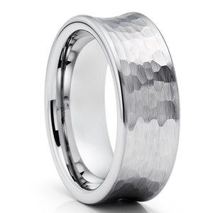 Men's Wedding Band|Tungsten Wedding Ring|Silver Tungsten Ring|Anniversary Ring|Tungsten Carbide Ring|Hammered Wedding Ring|Concave Ring