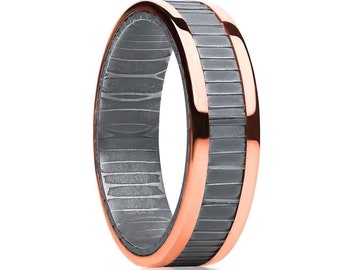 Anillo de bodas de acero de Damasco, anillo de bodas de acero de Damasco, banda de bodas de 8 mm, anillo de compromiso, anillo de acero único, banda de bodas de Damasco, anillo de cúpula