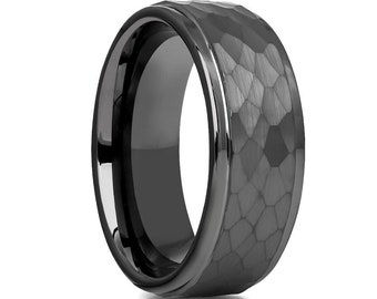 Man's Tungsten Wedding Ring, Gunmetal Wedding Ring, Hammered Wedding Ring, Tungsten Wedding Ring, 8mm Wedding Ring, Anniversary Ring, Unique