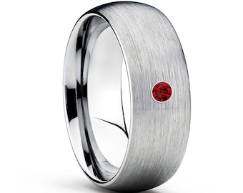 Ruby Tungsten Wedding Ring,Tungsten Wedding Band,Anniversary Ring,Tungsten Carbide Ring,Engagement Ring,Men & Women,Ruby Wedding Band,Brush