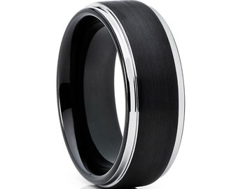 Wolfraam trouwring, wolfraam trouwring heren, jubileumring, zwarte trouwring, wolfraamcarbide ring, heren en dames, verlovingsring