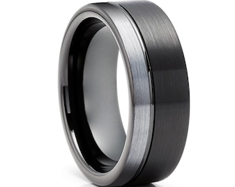 Men's Tungsten Wedding Ring,Black Tungsten Ring,Anniversary Ring,Tungsten Carbide Ring,Unique Black Ring,Engagement Ring,Black Band,Brush