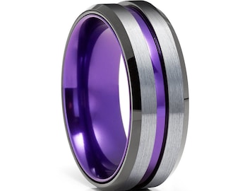 Men's Wedding Ring|Purple Tungsten Wedding Ring|Anniversary Ring|Tungsten Carbide Ring|Engagement Ring|Purple Wedding Ring|Tungsten Carbide