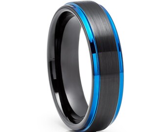 Blauer Wolframring|Karbid Ring|Verlobungsring|Verlobungsring|Männer & Frauen|Schwarzer Wolframring