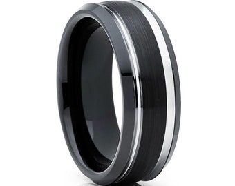 Zwarte wolfraam trouwring, wolfraamcarbide ring, zwarte trouwring, unieke wolfraam ring, mannen en vrouwen, zwarte trouwring, verloving