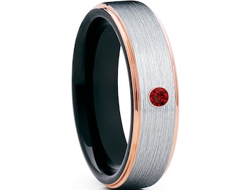 Black Tungsten Wedding Ring,Ruby Tungsten Wedding Ring,Anniversary Ring,Tungsten Carbide Ring,Men & Women,Engagement Ring,Black Ring