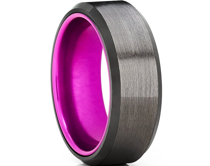 Featured listing image: Gunmetal Color Tungsten Ring,Purple Tungsten Wedding Band,Black Tungsten Ring,Gunmetal Rings,Men & Women,Purple Tungsten Ring,Anniversary