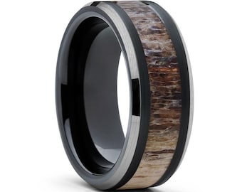 Deer Antler Wedding Ring,Tungsten Wedding Band,Hunters Ring,Black Wedding Ring,Tungsten Carbide Ring,Unique Tungsten Ring,Men & Women,Antler
