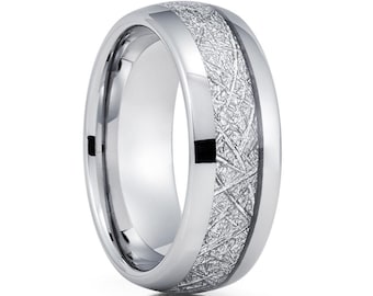Meteorite  Tungsten Wedding Ring,Silver Tungsten Ring,Anniversary Ring,Men's Tungsten Ring,8mm Wedding Band,Tungsten Carbide Ring,Unique