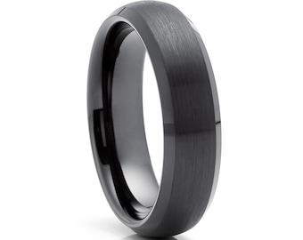 Anillo de bodas de tungsteno negro/Anillo de bodas negro/Anillo de aniversario/Hombre y mujer/Anillo de carburo de tungsteno/Anillo de compromiso/Anillo de tungsteno de 6 mm/Anillo de 8 mm